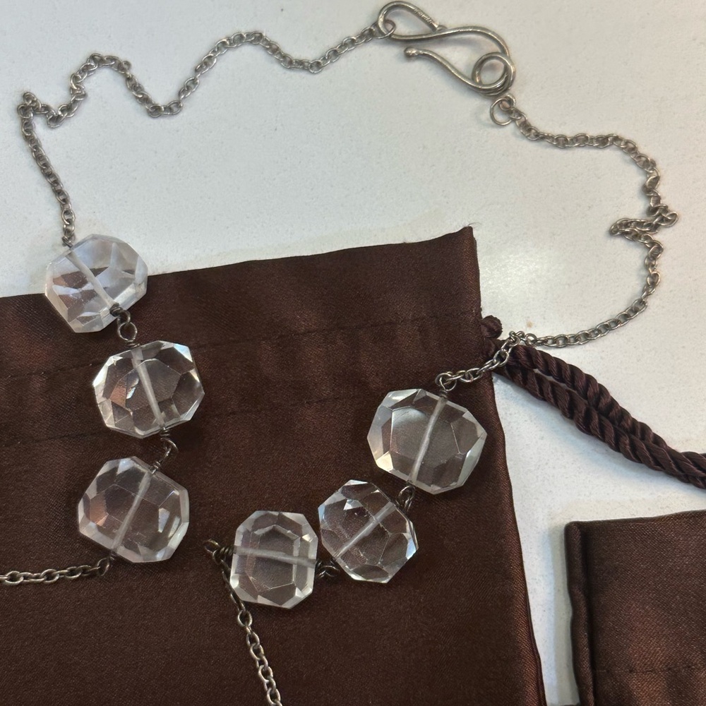 Dominique Cohen Silver Necklace with Clear Accents Matching Earrings EUC Target - Picture 6 of 13